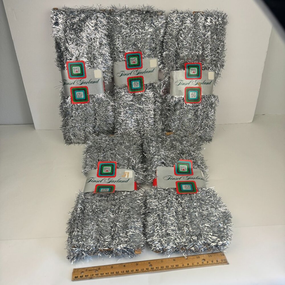 5 Vtg Brite Star Silver Tinsel‎ Garland 25 ft Each Strand Christmas Holiday Prop